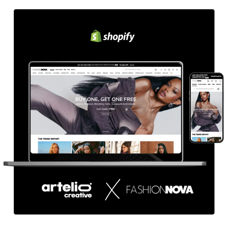 Artelio × Fashion Nova Shopify e-ticaret sitesi