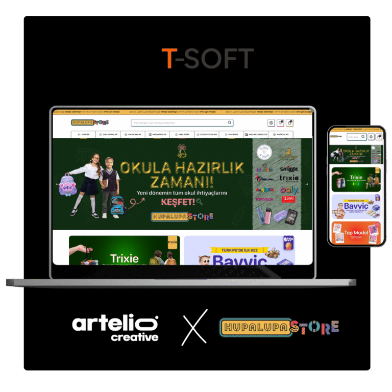 Artelio × Hupalupa Store T-Soft e-ticaret sitesi