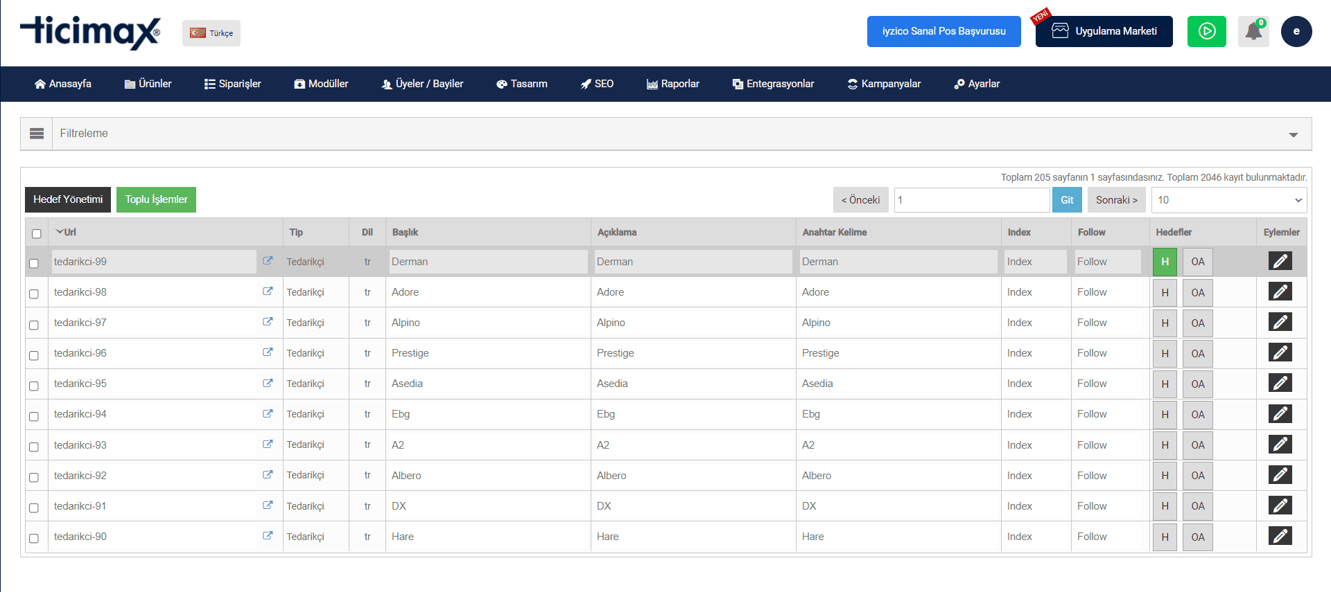 Ticimax link yönetim modülü ile toplu URL ve meta etiket düzenlemesi